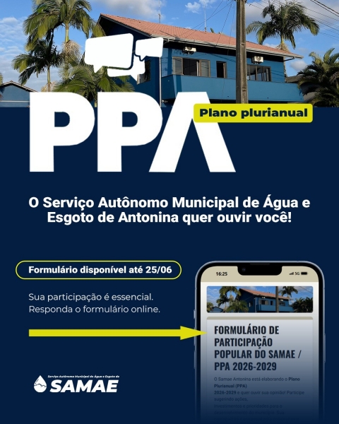 Samae Antonina divulga formulário para participação popular no PPA 2026 - 2029